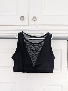 90 Degree by Reflex Black Sheer Mesh Back Sports Bra | Medium